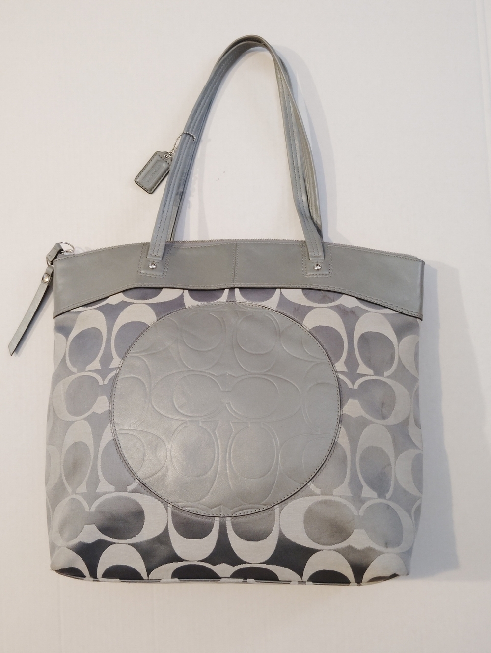 Coach Signature Laura Handbag Tote Purse Brown All Over Print Logo Sateen *Flaw